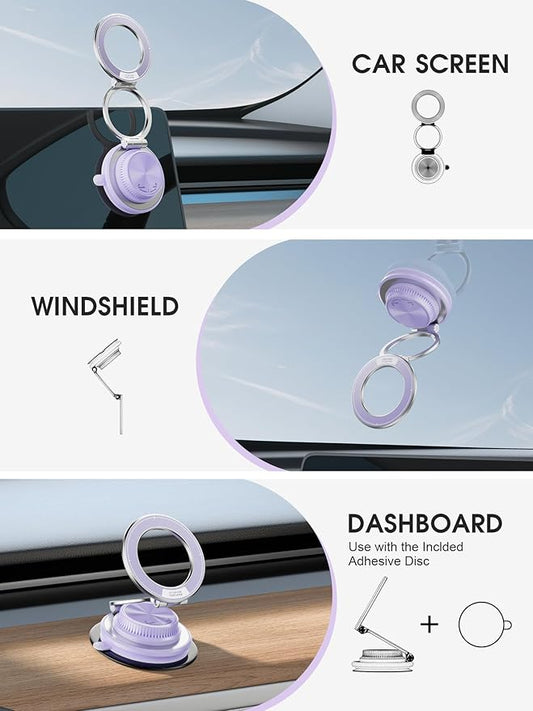 Ultra-Thin Vacuum Magnetic Car Phone Holder for MagSafe[108+LBS Strongest Suction & 3000gf Strongest Magnetic],360°Adjustable Suction Cup Phone Mount for Car,Gym,Mirror,Men Women-Purple