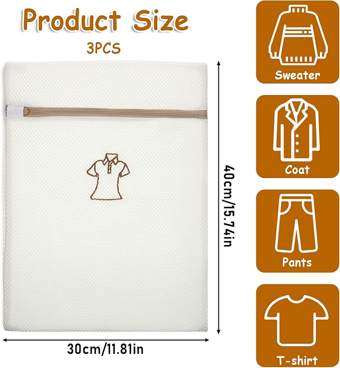 3 Pcs Delicate Laundry Bag, Mesh Laundry Bags For Delicates With Zipper, T-Shirt Laundry Bags, Small Durable Sock Embroidery Bag, Travel Clothing Storage Bags for Socks Underwear Baby Clothes Swimsuit