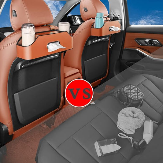 HOLDCY Car Back Seat Organizer with 2 Drink Cup Holder - Tissue Box and Storage Box Hook - Multi-functional Storage - Great for Kids and Travel (Orange)