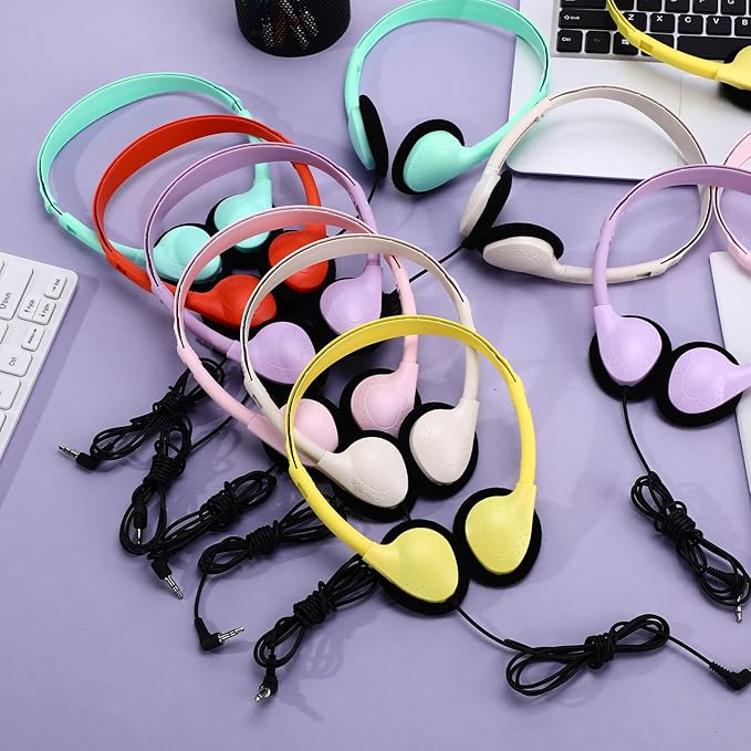 Konohan 30 Pack Headphones Bulk Headphone for School Classroom Student Wired Headphones Adjustable with 3.5 mm Jack for Adults (Macaron)