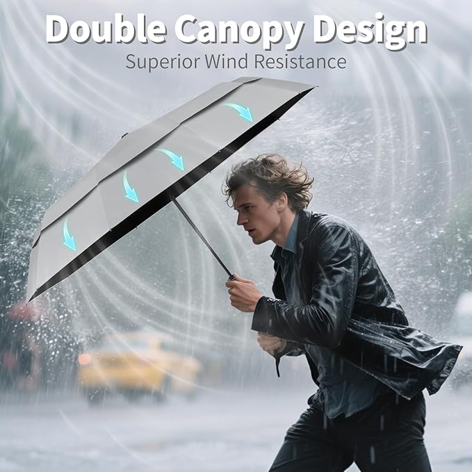 Seniny Windproof Travel Umbrella, Automatic Umbrellas for Rain, Portable & Compact Umbrellas for Backpack, Strong UV for Protection, Folding Small Sun Umbrella for Car, Walking