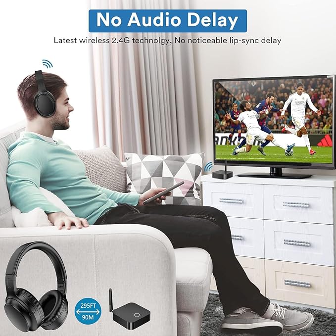 ROSIDA Wireless Headphones for TV, Over-Ear Bluetooth 5.3 TV Headset for Seniors, 196ft Wireless Range Support Optical,AUX, RCA and USB Output,High Volume, Hi-Fi Audio&No Delay,Up to 30 Hours Playtime