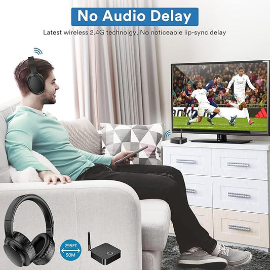 ROSIDA Wireless Headphones for TV, Over-Ear Bluetooth 5.3 TV Headset for Seniors, 196ft Wireless Range Support Optical,AUX, RCA and USB Output,High Volume, Hi-Fi Audio&No Delay,Up to 30 Hours Playtime