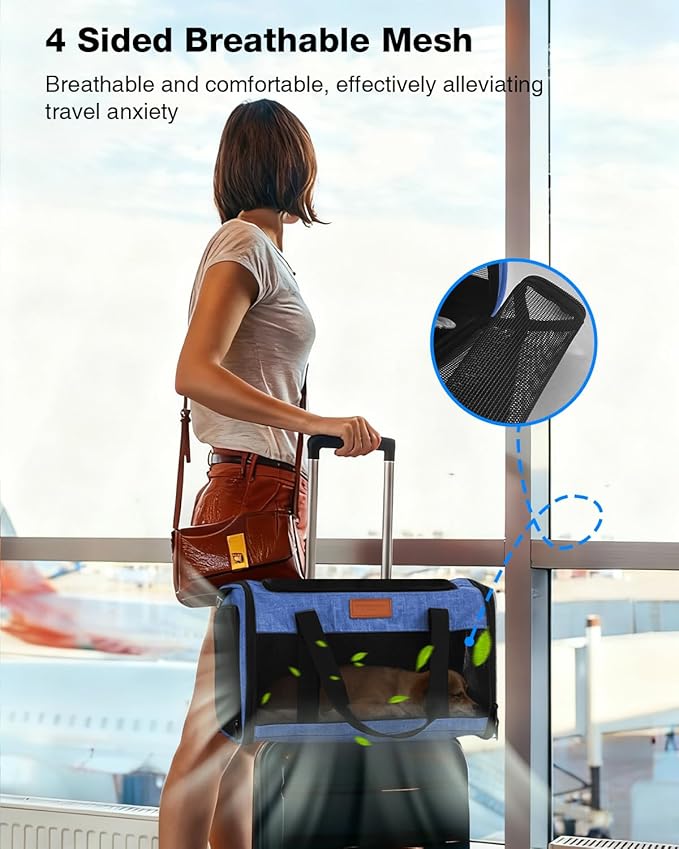Dog Carrier Airline Approved - 17"×11"×9.5", Underseat, Under 10 lb, Top & Side Entry, Soft Sided Pet Carrier with Anti-Scratch Mesh for Small Dogs - Ideal for Travel and Vet Visit - Blue