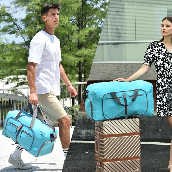 Dimayar 40L Travel Duffle Bag for Men Women - Foldable Duffel Bag with Shoes Compartment - Overnight Bags Waterproof & Tear Resistant(Mint Green)