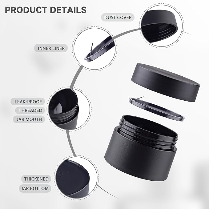 Travel Size Containers, 1OZ Small Plastic Containers with Lids, Travel Container for Creams, Lotion, Toiletries, Makeup (2PCS Black and 2PCS White Plastic Jars)