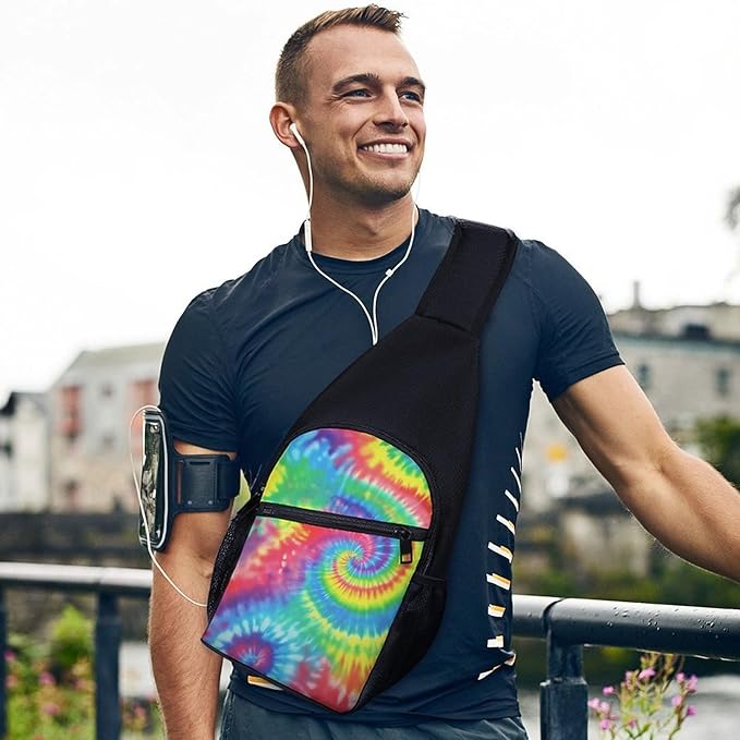 SWEET TANG Cool Sling Backpack Tie Dye Rainbow, Lightweight Sling Shoulder Bag, Outdoor Chest Crossbody Bike Gym Runner Daypack with Adjustable Strap for Men Women