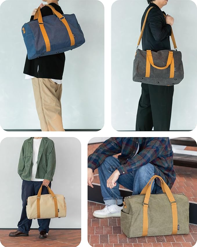 Duffle Bag for Travel, Gym Bags for Men, Weekender Bags for Women, Carry On Bag with Luggage Sleeve, Canvas Bag with Shoulder Strap (khaki)