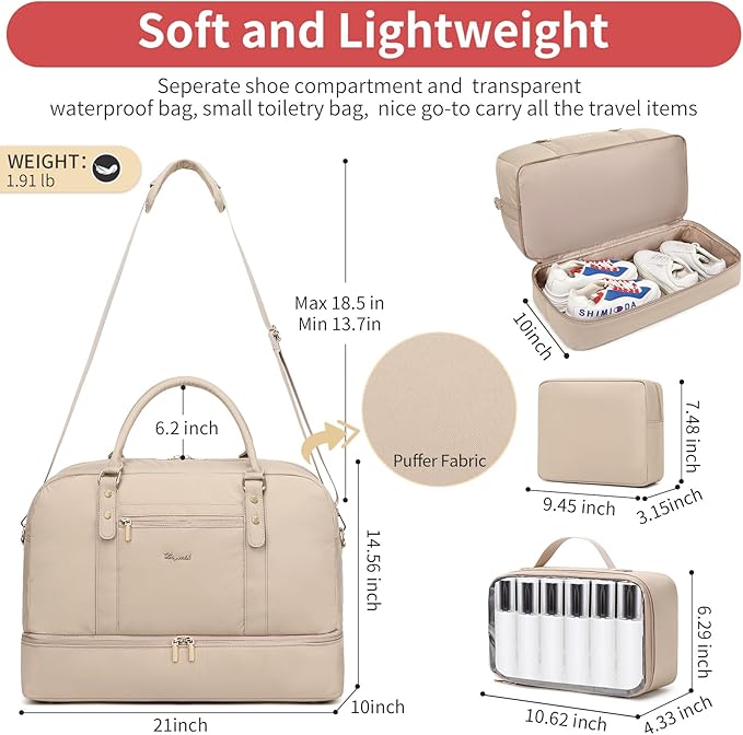 Wogarl Weekender Bags for Women Large Canvas Overnight Bag Travel Duffel Bags Carry on Shoulder Weekend Bag with Shoe Compartment for Travel Night Flight Daily Use