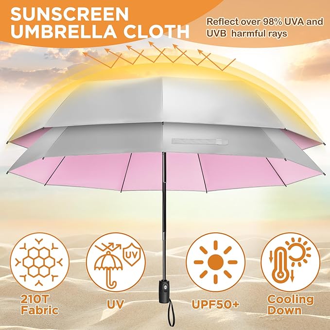 NINEMAX UV Umbrella for Sun Protection UPF 50+, 46 Inch Travel Compact Sun Umbrellas UV Blocking Small Auto Open Personal Portable for Walking