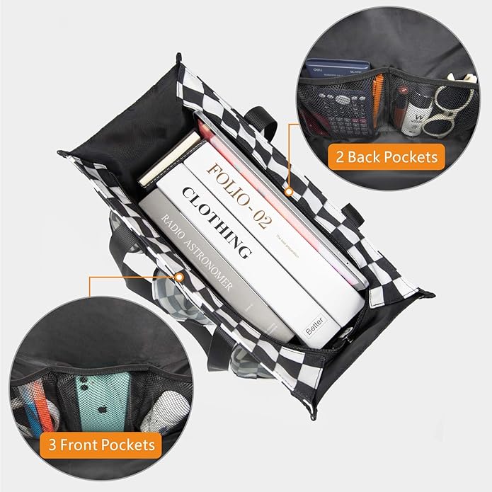 TOPDesign Utility Water Resistant Tote Bag with 13 Pockets, Top Zipper Closure & Thick Bottom Support, for Working Women