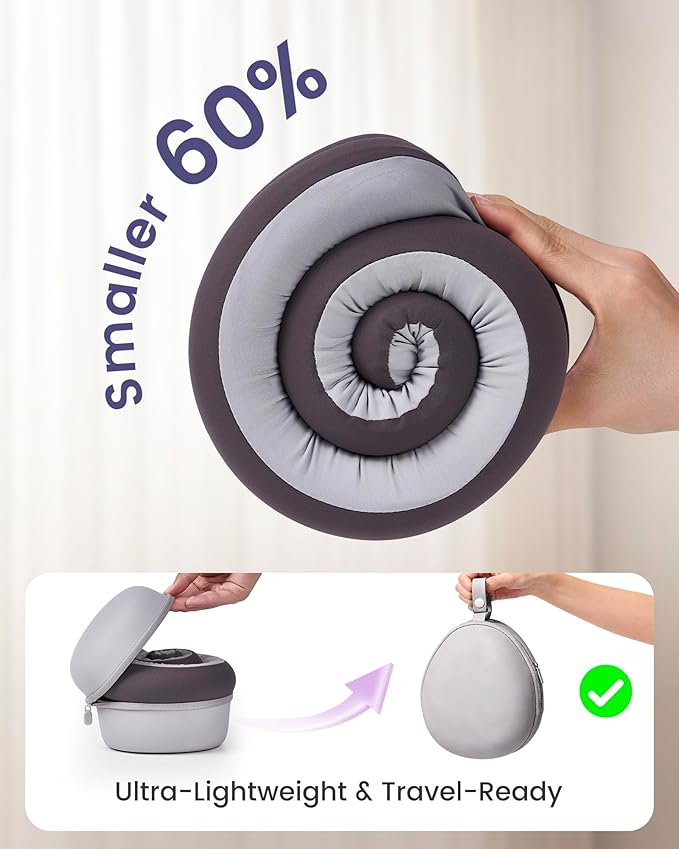 Travel Pillow, Neck Pillow – Ergonomic Memory Foam Pillow for Airplane, Adjustable & Ultra-Lightweight with Dual-Sided Fabric for Flight, Car, and Office Use, Grey