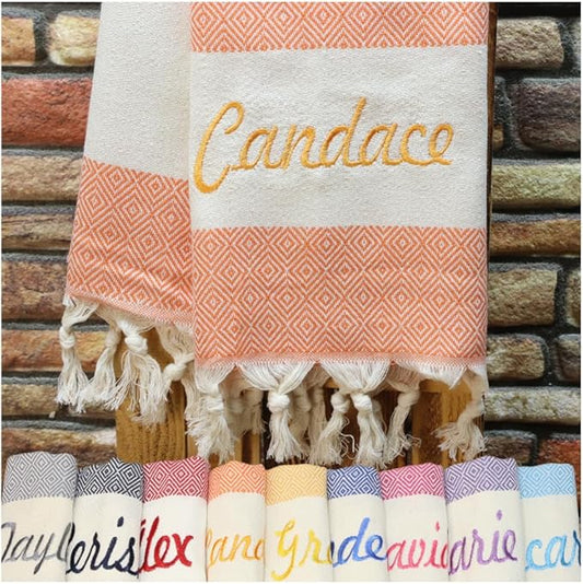 Personalized Beach Towel - Monogrammed - Luxury Cotton - Personalized Gift for Bridesmaid or Girl's Trip, Large, Pink