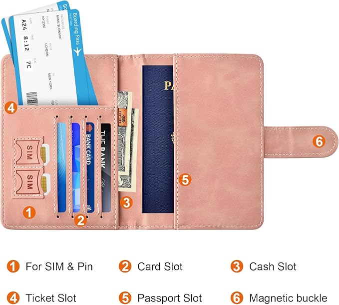 Eoehro Passport Holder for Travel Essentials, Passport Wallet Cover Case for Travel Must Haves Accessories,Passport Book Holders for Women and Men(light pink)