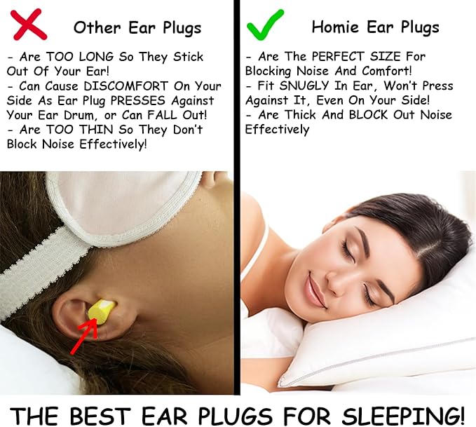Homie Foam Earplugs for Sleeping, 60 Pair - 33dB Highest NRR, Comfortable Ear Plugs for Sleeping, Snoring, Travel, Concerts, Studying, Loud Noise, Work (Violet)