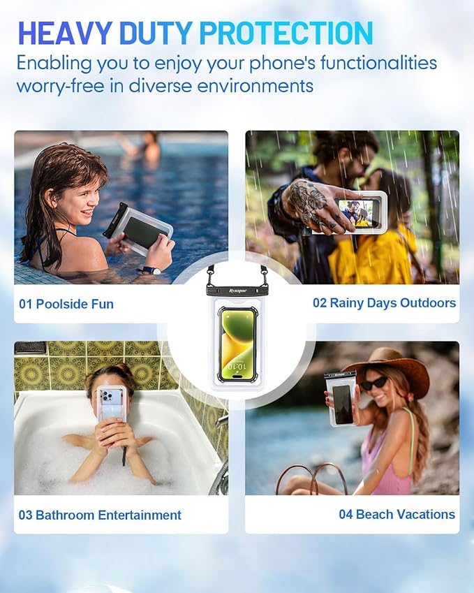 Waterproof Phone Pouch - 8.5in Waterproof Phone Case with Lanyard, IPX8 Cell Phone Dry Bag Beach Essentials for iPhone 16 15 14 13 12 Pro Max, Galaxy S24 S23 S22 S21 Series, 2 Pack