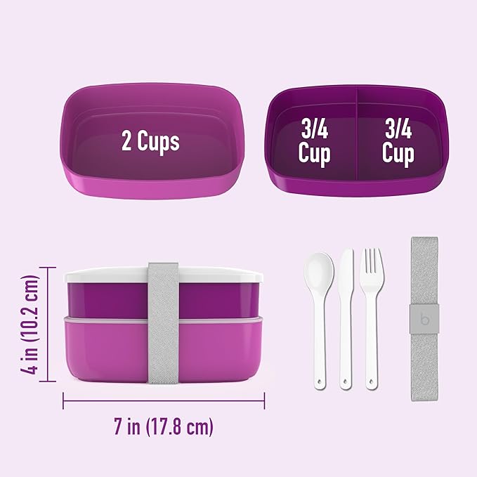 Bentgo Classic - Adult Bento Box, Stackable 3-Compartment Lunch Box with Removable Utensil Set and Sealing Strap, BPA-Free, Food Container Ideal for Meal Prep, Work, and On the Go (Purple)