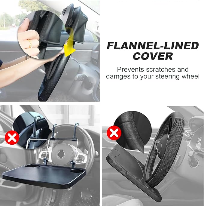 GMQ Backseat Car Organizer with Detachable Steering Wheel Tray 1 Pack,Car Back Seat Laptop Desk, Multifunctional Office Bag,Back Seat Car Storage & Tablet Holder for Kids (Black)