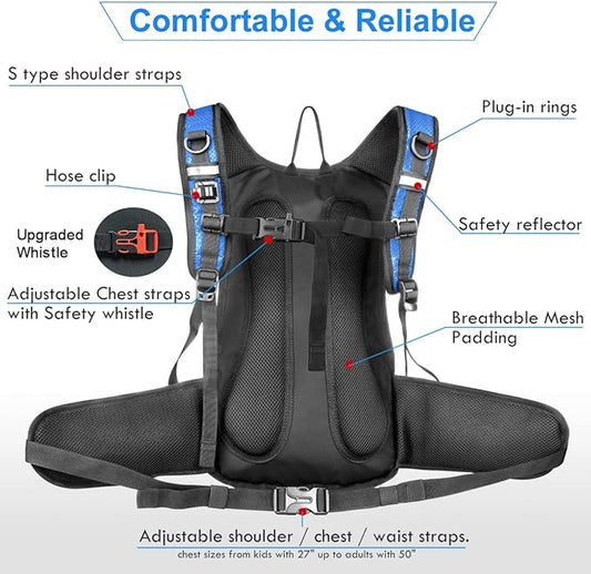 Mothybot Insulated Hydration Backpack Pack with 3L BPA Free Leak Proof Water Bladder, Large Storage Lightweight Hiking Daypack with Waist Pouches & Cooler Layer, for Running, Biking, Camping, Festival