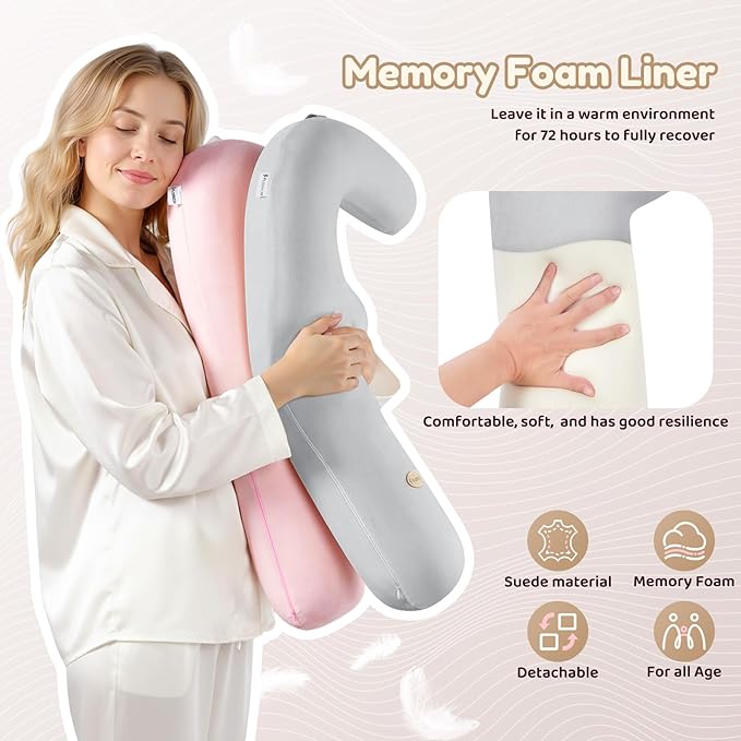 FLORICH Memory Foam Kids Travel Pillow, Car Sleeping Pillow, F-Shape Car Pillows for Adults and Children, Traveling Car Pillow for Kids with Removable Pillowcase (Grey)