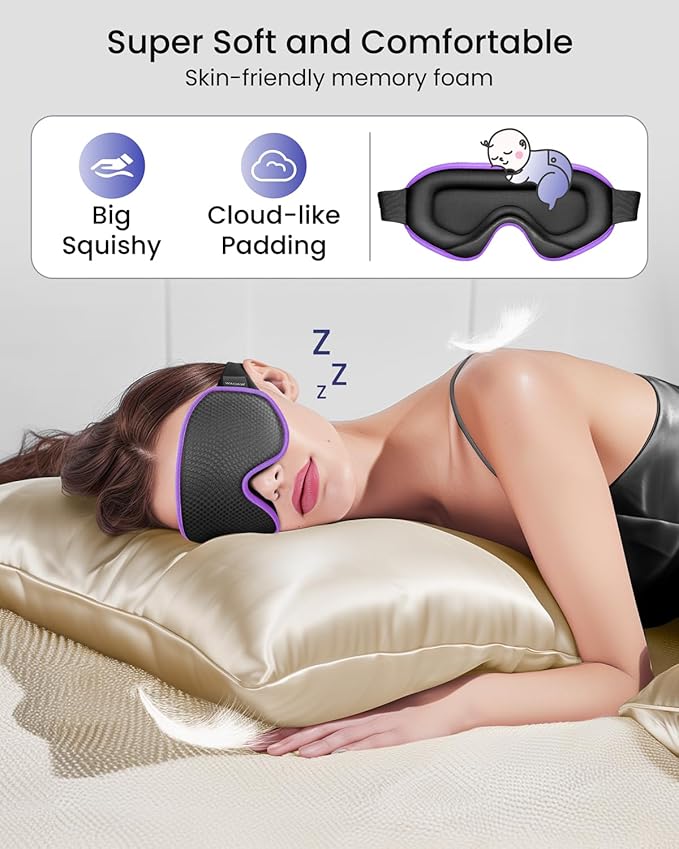WAOAW Sleep Mask for Men Women: Blackout Eye Masks for Sleep - 3D Breathable Soft Comfortable Eye Mask for Travel - Adjustable Light Blocking Night Masks for Sleeping