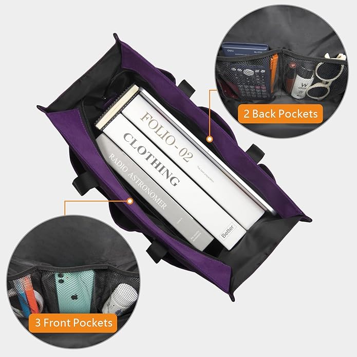 TOPDesign Utility Water Resistant Tote Bag with 13 Pockets, Top Zipper Closure & Thick Bottom Support, for Working Women