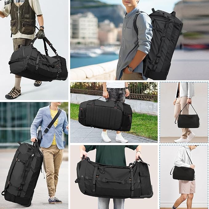 Rolling Duffle Bag with Wheels,86L 30”Carry on Luggage with Wheels,Folding Travel Bag,Duffle Backpack with Separate Shoe Compartment (black)