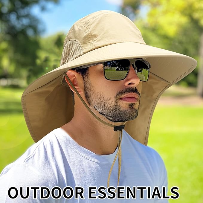 PFFY Sun Bucket Hats for Men Women 3” Wide Brim UPF 50+ Fishing & Beach Hat