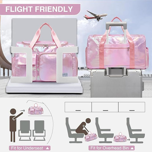 Small Gym Bag for Women, Travel Duffle Bag Carry On Weekender Bag with Shoe Compartment