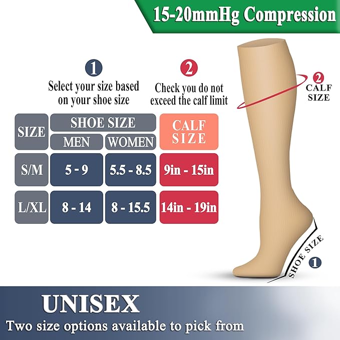 QUXIANG Copper Compression Socks for Women & Men Circulation (8 Pairs) - Best for Running Athletic Cycling - 15-20 mmHg