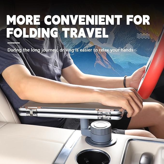 360° Rotating Folding Cup Holder Table, Steering Wheel Tray, Car & Laptop Desk - Car Accessories for Women & Men, Fit Tesla Model Y/3/S/Explorer/Maverick (Foldable Car Table Board (Brown))