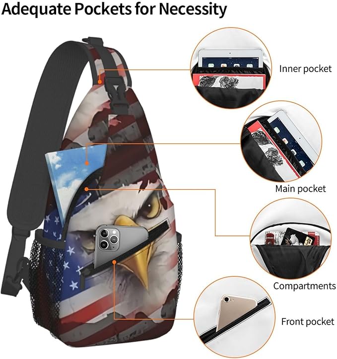 American Flag Sling Bag Multipurpose Crossbody Sling Backpack Travel Cycling Hiking Shoulder Bag For Women Men