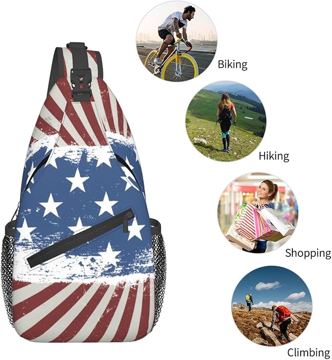 American Flag Sling Bag Multipurpose Crossbody Sling Backpack Travel Cycling Hiking Shoulder Bag For Women Men