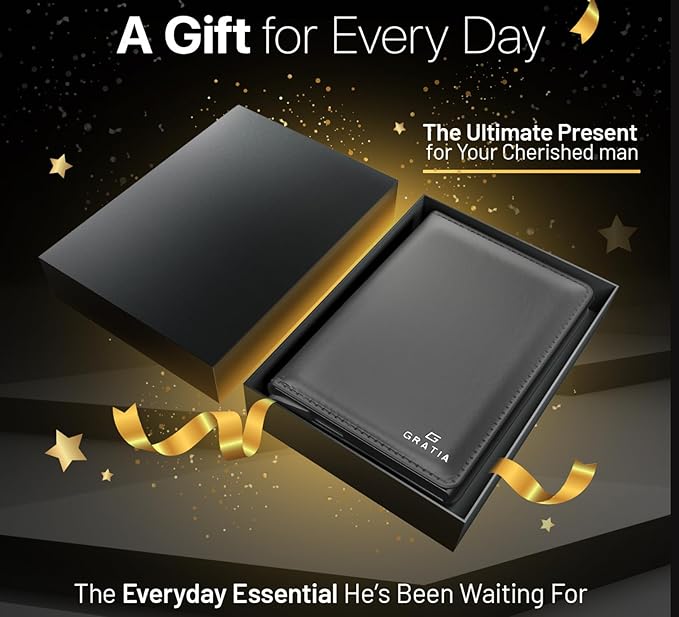 GRATIA Slim Wallet for Men - RFID Blocking, Minimalist Credit Card Holder, Stylish Men Wallet for Security & Convenience, Front & Back Pocket Cardholder, Holds 8 Cards (Black)