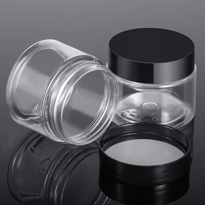 SATINIOR 12 Pack 2 oz Plastic Container Jars with Lids Round Clear Travel Cosmetic Container Slime Jars for Toiletries, Lotion, Cream, Ointments, Makeup, Rhinestone, Samples, Kitchen Storage(Black)