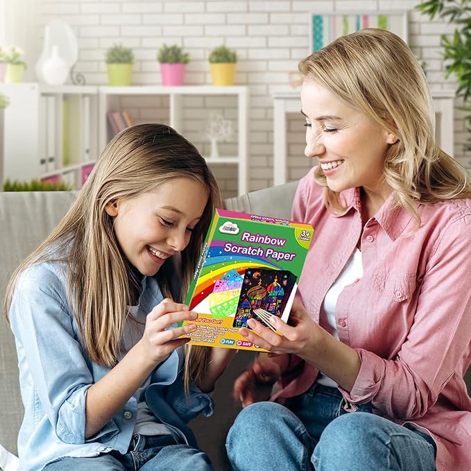 ZMLM Scratch Paper Art Set: 60Pcs Magic Drawing Art Craft Kid Scratch Paper Supplies Toddler Preschool Learning Toys for Age 3 4 5 6 7 8 Girls Boys Birthday Activities Party Favors