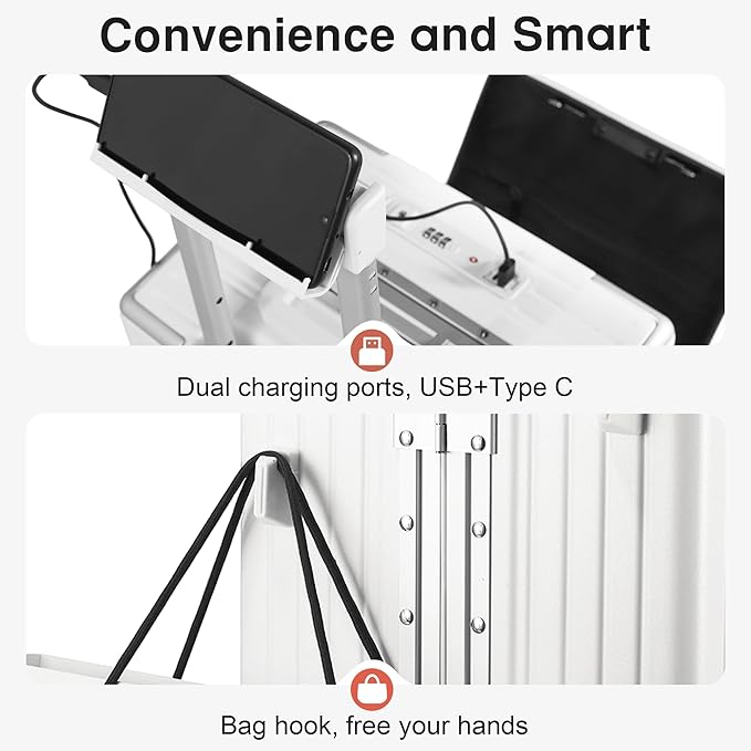Carry On Luggage 22x14x9 Airline Approved Aluminum Frame, 20 Inch Hard Shell Carry On Luggage, Suitcase Carry-on Zipperless Luggage, TSA Approved (White)