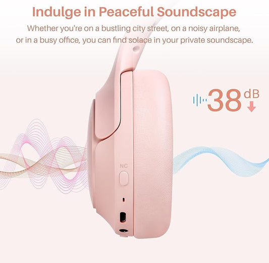 TOZO HT2 Hybrid Active Noise Cancelling Headphones, Wireless Over Ear Bluetooth Headset, 60H Playtime, Hi-Res Audio Custom EQ via App Deep Bass Comfort Fit Ear Cups, for Home Office Travel