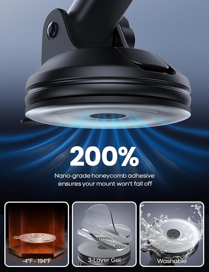 Lamicall Car Phone Mount - [Strongest Military-Grade Suction Cup] 360° Rotation Phone Holders for Your Car Quick Release Adjustable Phone Mount for Car Dashboard for iPhone 17 16 Pro Max Galaxy Truck