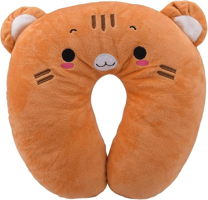 EKDJKK Travel Pillow for Kids, Cute Animal Neck Pillow Support U Shaped Cushion Plush Soft Rest Reading Pillow Sleeping Pillow for Airplane Train Car (Orange Cat)
