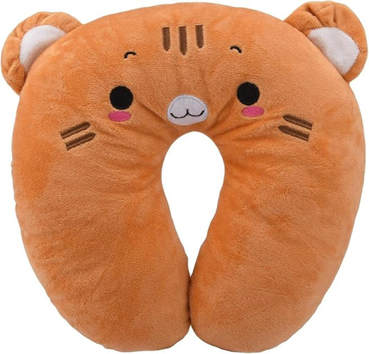 EKDJKK Travel Pillow for Kids, Cute Animal Neck Pillow Support U Shaped Cushion Plush Soft Rest Reading Pillow Sleeping Pillow for Airplane Train Car (Orange Cat)