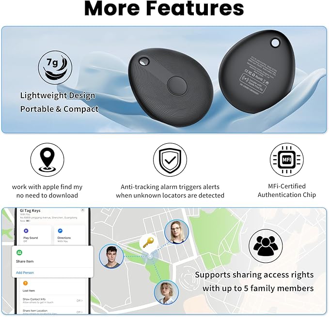 FIQI Air Tracker Tags 4-Pack (Black) – Compatible with Apple Find My (iOS Only), Bluetooth 5.4 Item Locator with Smart Tag for Wallet, Keys, Luggage & Bags, 90 dB+ Alert, 7g Lightweight, Matte Finish