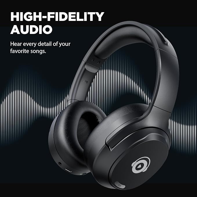 Hybrid Active Noise Cancelling Headphones, Bluetooth Headphones Wireless Over Ear with Transparency Mode, Deep Bass, Comfort Fit Ear Cups, 40 Hrs Playtime for Travel Home Office (Black)