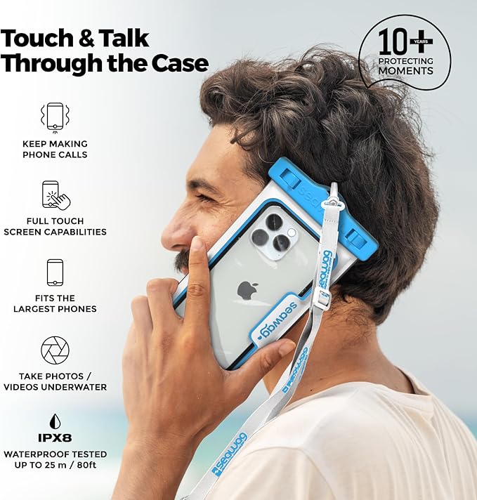 SEAWAG Next Waterproof Phone Case with Lanyard, Floating IPX8 Pouch for iPhone 17 16 Pro Max 15 14 13 12 11 and Samsung Galaxy S25 S24, Beach Cruise Travel Essentials, 1 Pack Blue