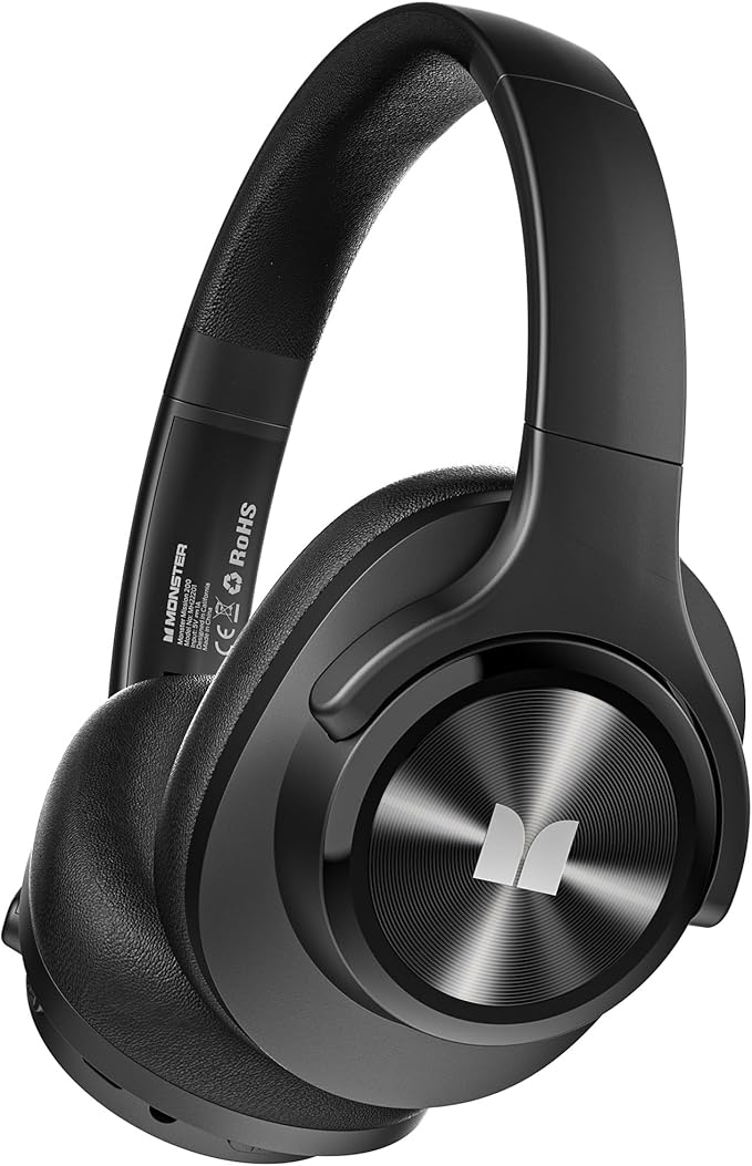 Monster Mission 200 Bluetooth Headphones, Wireless Headphones with 3 EQ Modes, Low Latency HiFi Stereo Foldable Lightweight Headset, 60H Playtime,Deep Bass for Home Office Cellphone PC Ect (Black)
