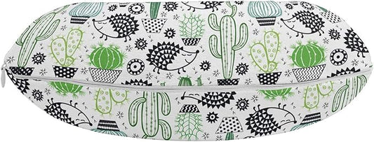 Ambesonne Cactus Travel Pillow Neck Rest, Cartoon Style Inspired Drawing of Hedgehog Animals Saguaro and Prickly Pear, Memory Foam Traveling Accessory for Airplane and Car, 12", White Green