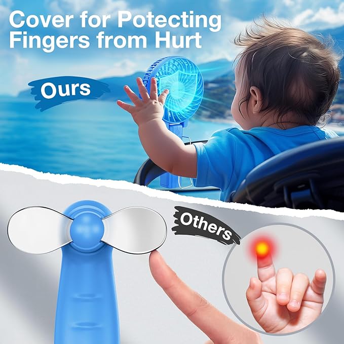 VersionTECH. Portable Handheld Fan, Powerful+Durable+4000mAh+180° Foldable, Mini Table Fans with USB Rechargeable Battery Operated Cooling Accessories for Personal Use, Travel, Office Blue