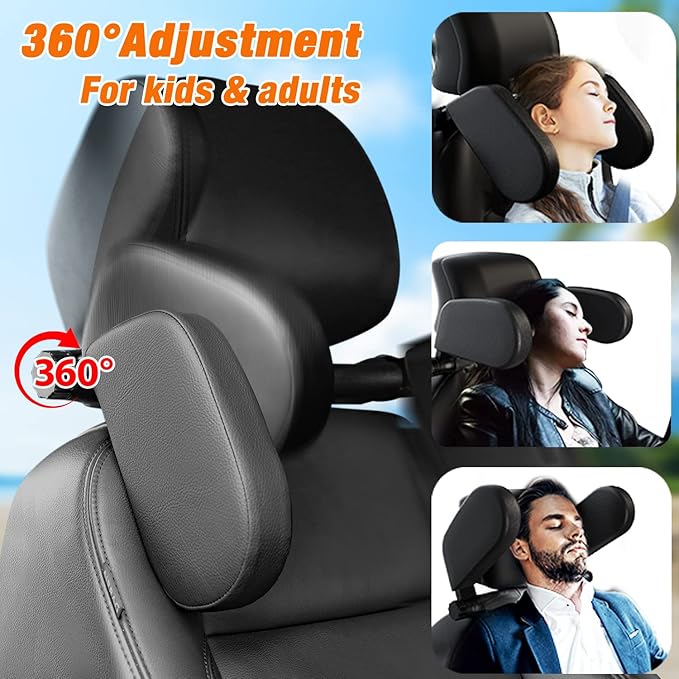 Upgraded Car Headrest Pillow, Head Support Neck Pillows, Only Suitable for Car Seat Headrest with Poles, Roadpal Adjustable Sleeping Headrest for Kids Adults Travel