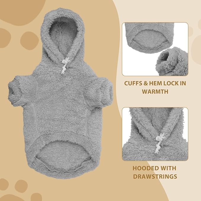 Fuzzy Dog Sweaters for Small Dogs Dog Hoodie Pet Clothes Warm Soft Cozy Coats Hooded Sweatshirt Fleece Small Pet Hoodies Sweater(Grey-S)