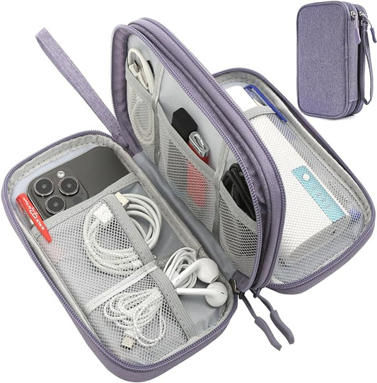 Cord Organizer Bag, Travel Cable Organizer Case Waterproof Accessories Pouch with Handle, Travel Electronic Carrying Bag for Cable, Cord, Charger, Phone, Power Bank, Earphone(Purple, Medium)